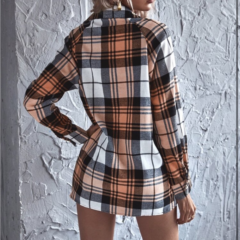 Elegant Plaid Check Button Up Boyfriend Shirt Top Blouse - Picture 13 of 17
